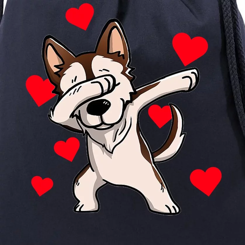 Dabbing Siberian Husky Valentines Day Drawstring Bag