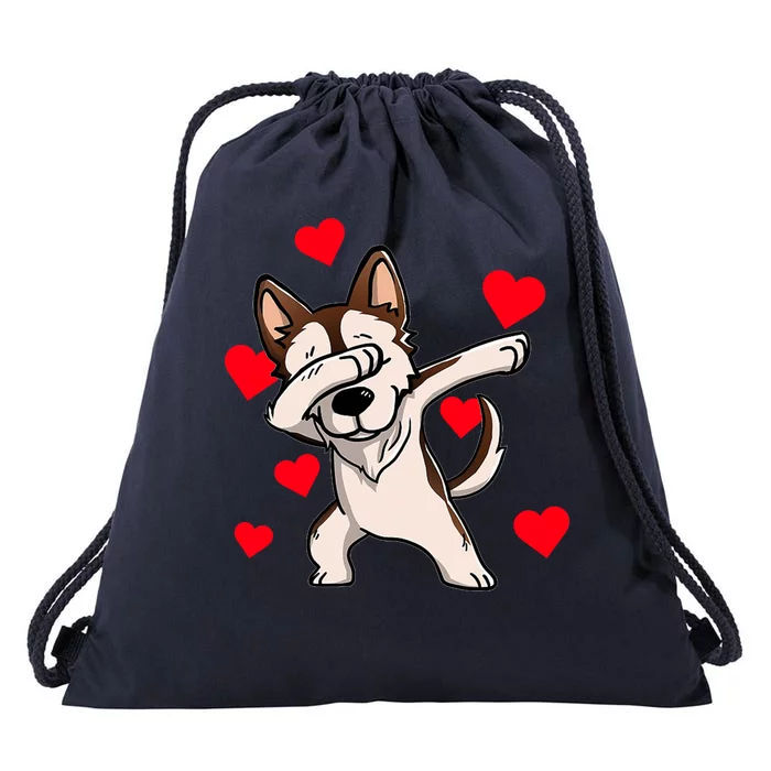 Dabbing Siberian Husky Valentines Day Drawstring Bag