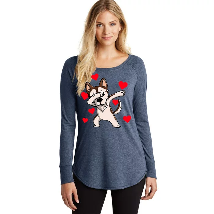 Dabbing Siberian Husky Valentines Day Women's Perfect Tri Tunic Long Sleeve Shirt