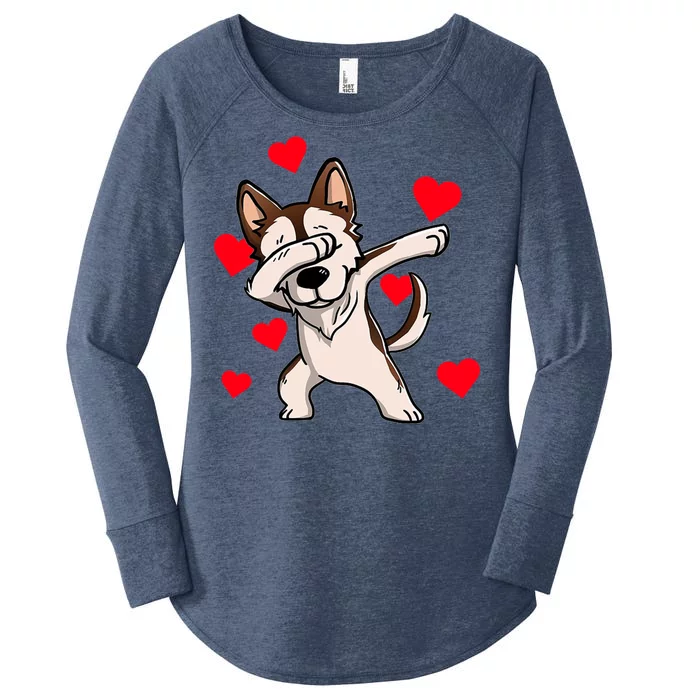 Dabbing Siberian Husky Valentines Day Women's Perfect Tri Tunic Long Sleeve Shirt