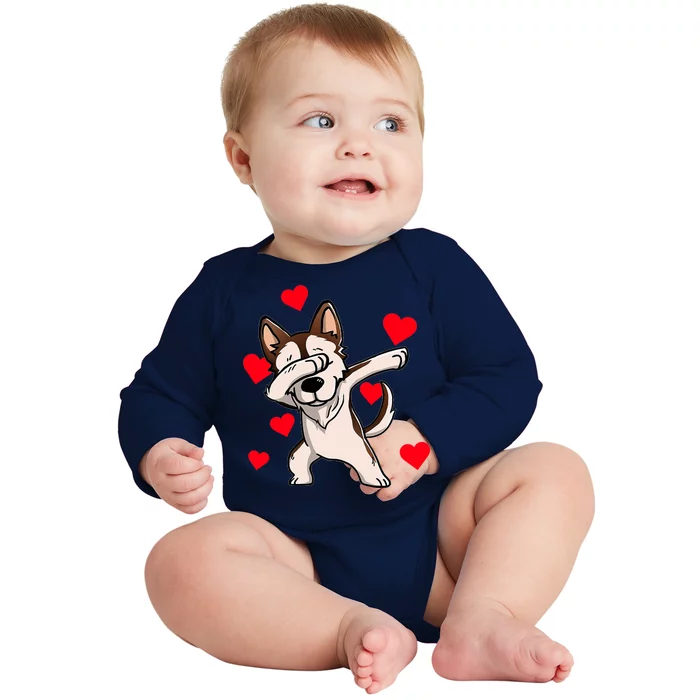 Dabbing Siberian Husky Valentines Day Baby Long Sleeve Bodysuit