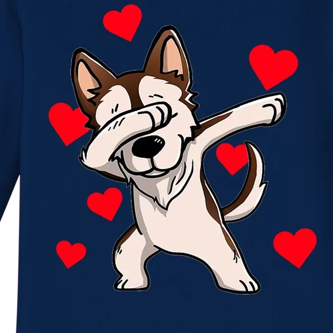 Dabbing Siberian Husky Valentines Day Baby Long Sleeve Bodysuit