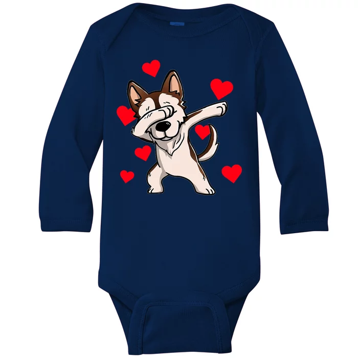 Dabbing Siberian Husky Valentines Day Baby Long Sleeve Bodysuit