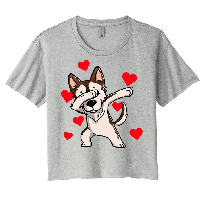 Dabbing Siberian Husky Valentines Day Women's Crop Top Tee