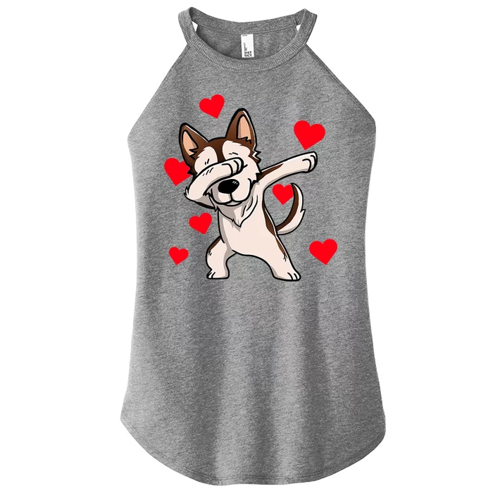 Dabbing Siberian Husky Valentines Day Women’s Perfect Tri Rocker Tank