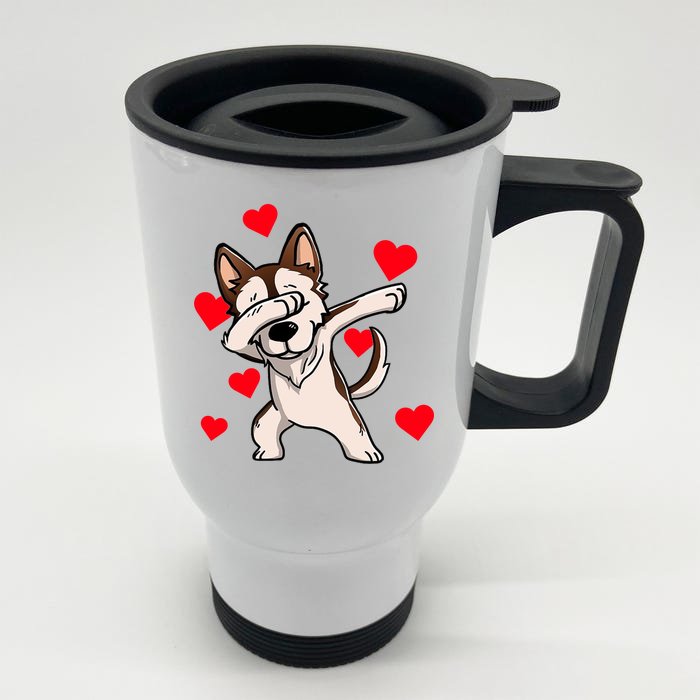 Dabbing Siberian Husky Valentines Day Front & Back Stainless Steel Travel Mug