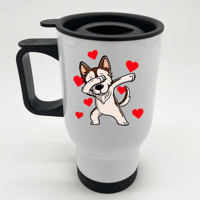 Dabbing Siberian Husky Valentines Day Front & Back Stainless Steel Travel Mug