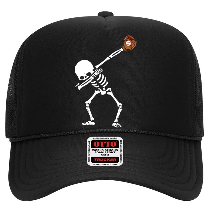 Dabbing Skeleton Baseball Glove Catch Dab High Crown Mesh Trucker Hat