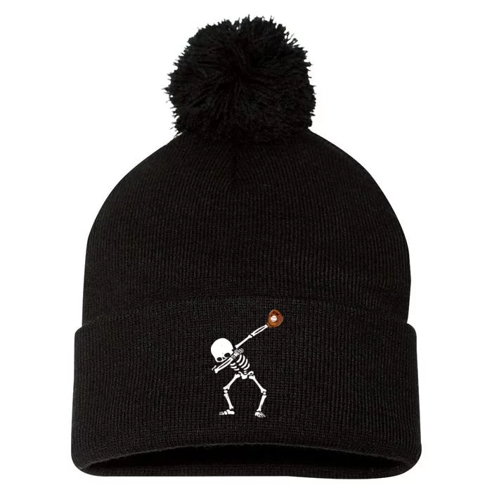 Dabbing Skeleton Baseball Glove Catch Dab Pom Pom 12in Knit Beanie