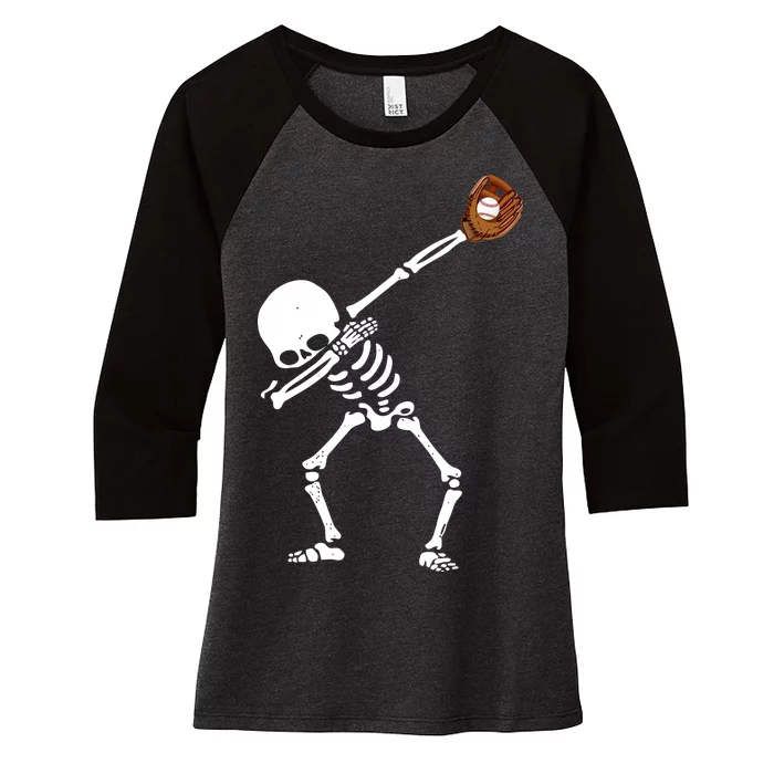 Dabbing Skeleton Baseball Glove Catch Dab Women's Tri-Blend 3/4-Sleeve Raglan Shirt