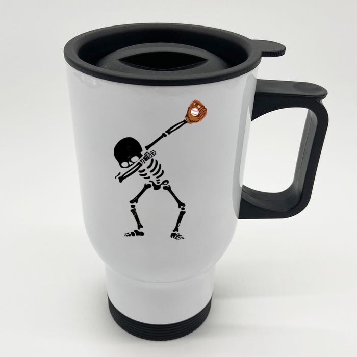 Dabbing Skeleton Baseball Glove Catch Dab Front & Back Stainless Steel Travel Mug