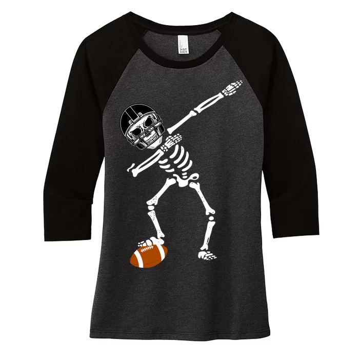 Dabbing Skeleton Football Dab Touchdown TD Women's Tri-Blend 3/4-Sleeve Raglan Shirt