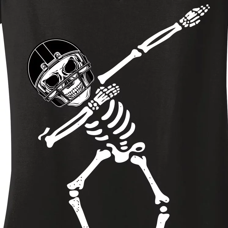 Dabbing Skeleton Football Dab Touchdown TD Women's V-Neck T-Shirt