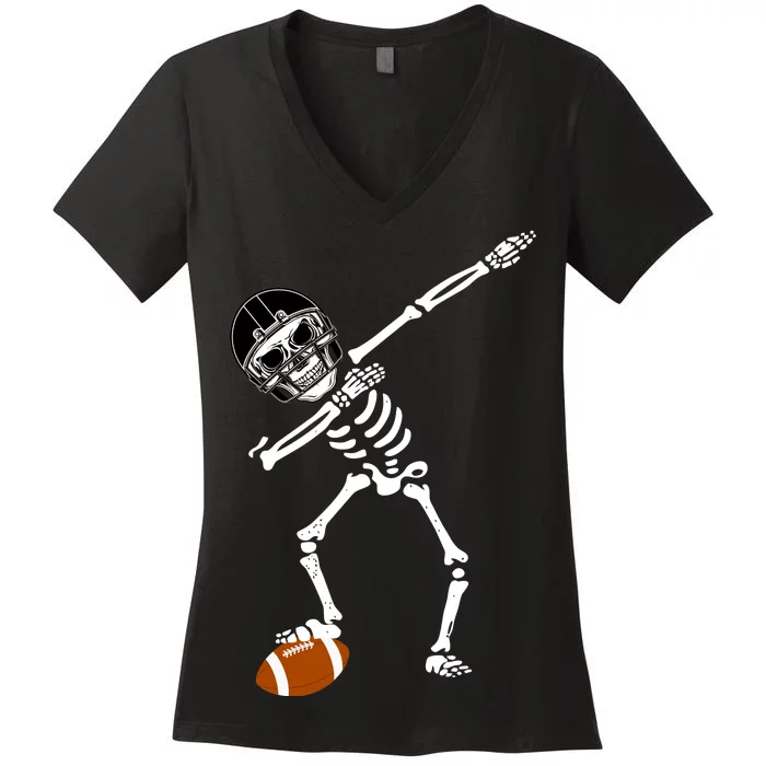 Dabbing Skeleton Football Dab Touchdown TD Women's V-Neck T-Shirt