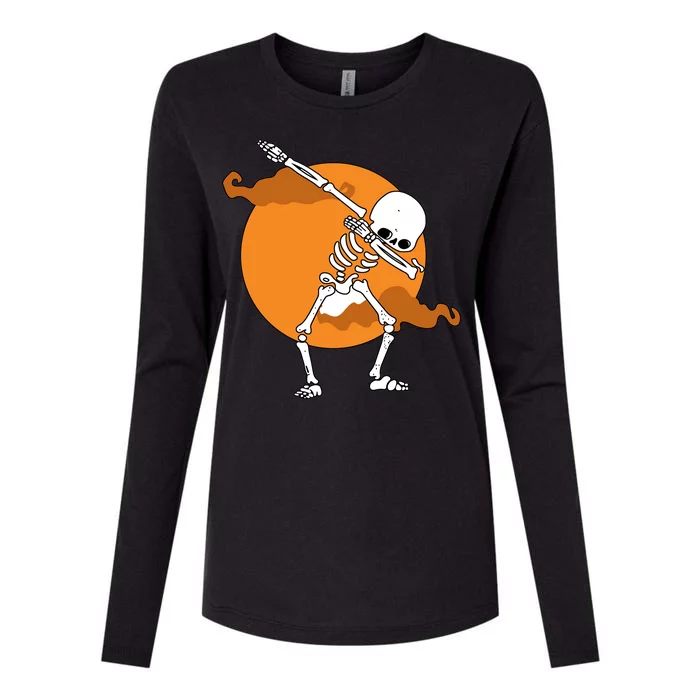 Dabbing Skeleton Halloween Moon Womens Cotton Relaxed Long Sleeve T-Shirt