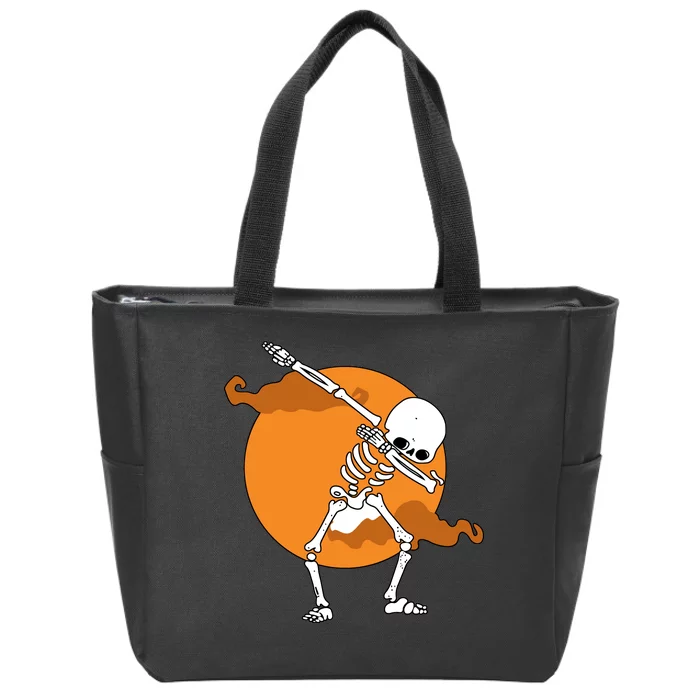 Dabbing Skeleton Halloween Moon Zip Tote Bag