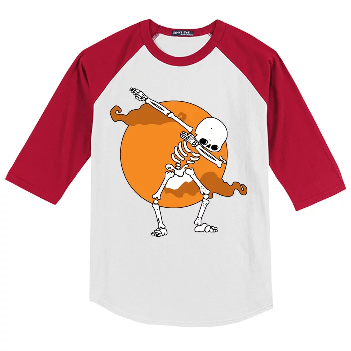 Dabbing Skeleton Halloween Moon Kids Colorblock Raglan Jersey