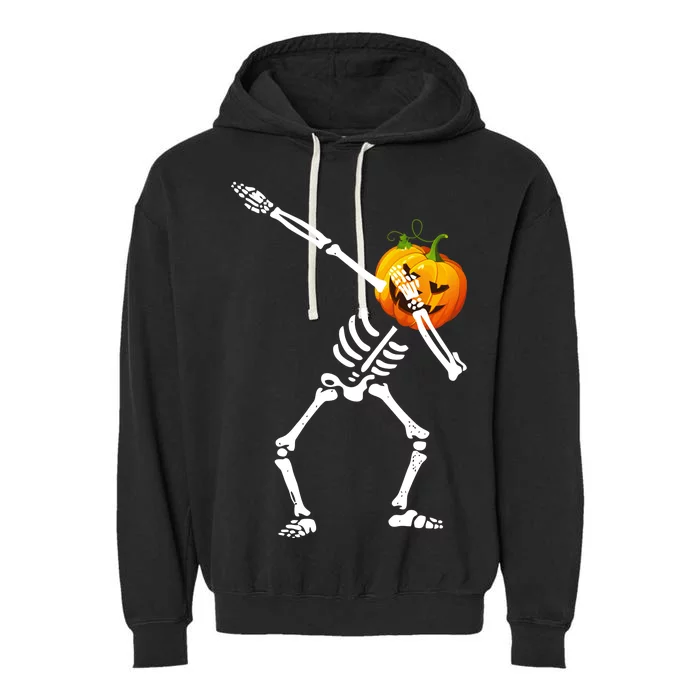 Dabbing Skeleton Pumpkin Face Halloween Garment-Dyed Fleece Hoodie