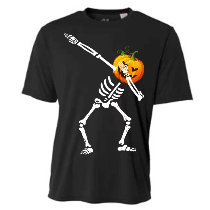 Dabbing Skeleton Pumpkin Face Halloween Cooling Performance Crew T-Shirt