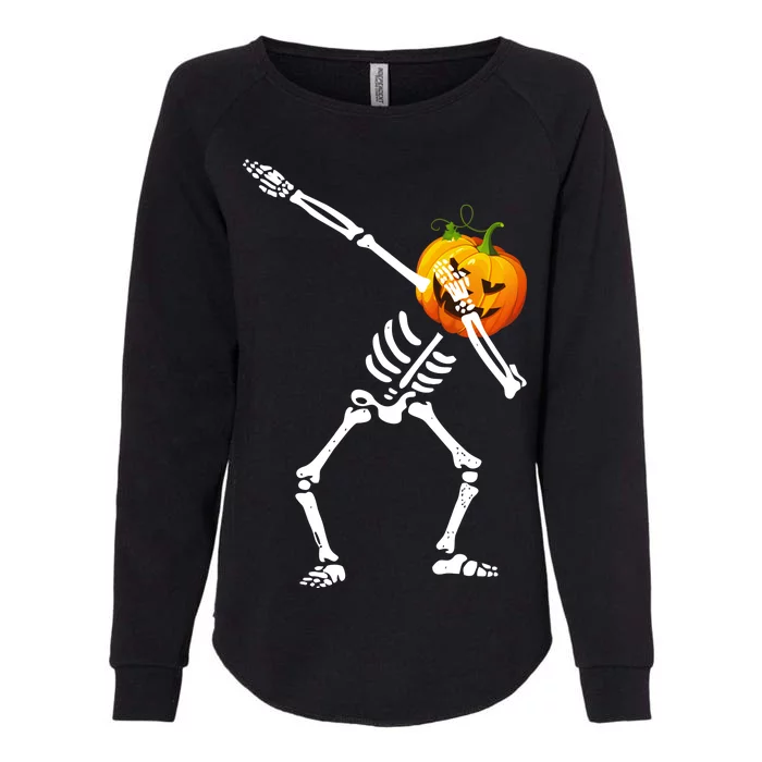 Dabbing Skeleton Pumpkin Face Halloween Womens California Wash Sweatshirt