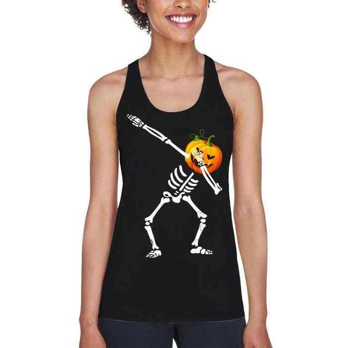 Dabbing Skeleton Pumpkin Face Halloween Women's Racerback Tank