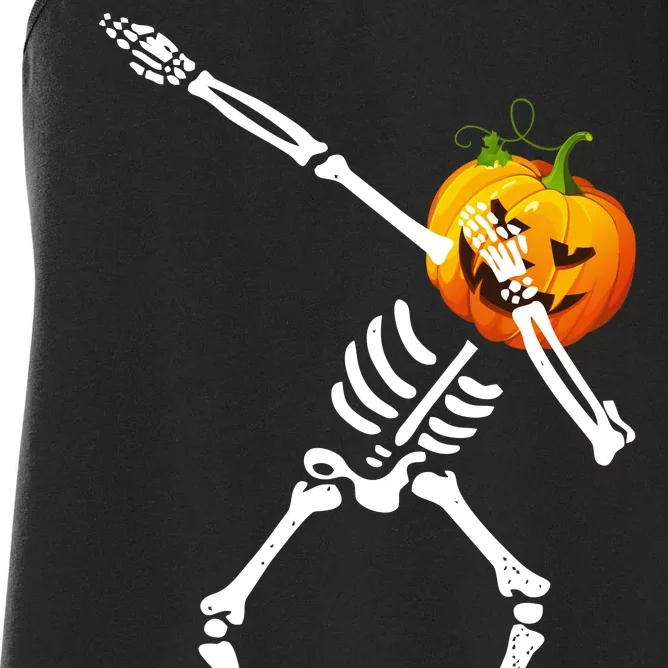 Dabbing Skeleton Pumpkin Face Halloween Women's Racerback Tank