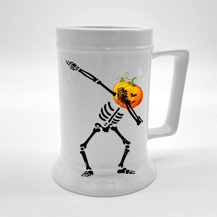 Dabbing Skeleton Pumpkin Face Halloween Front & Back Beer Stein