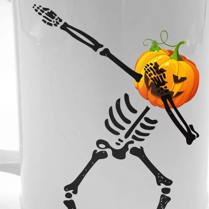 Dabbing Skeleton Pumpkin Face Halloween Front & Back Beer Stein