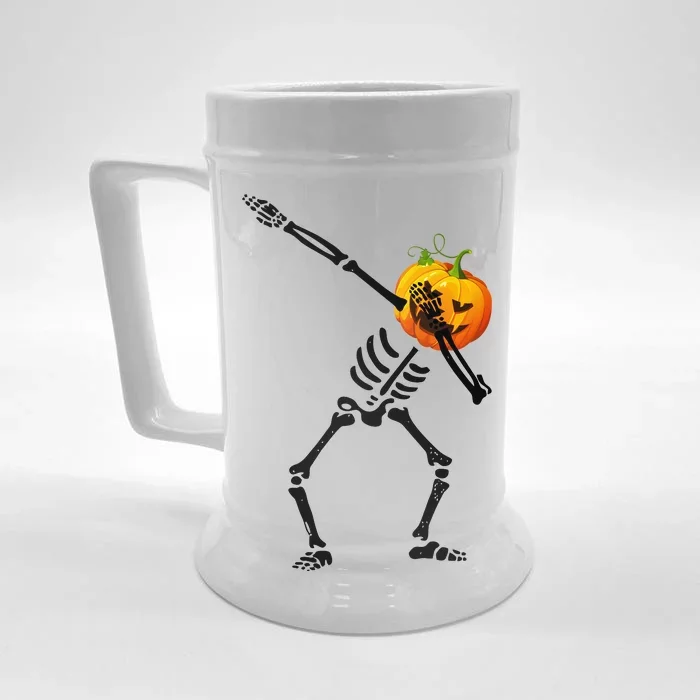 Dabbing Skeleton Pumpkin Face Halloween Front & Back Beer Stein