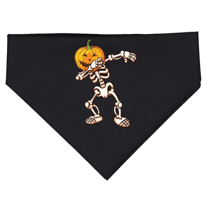 Dabbing Skeleton Pumpkin Head USA-Made Doggie Bandana