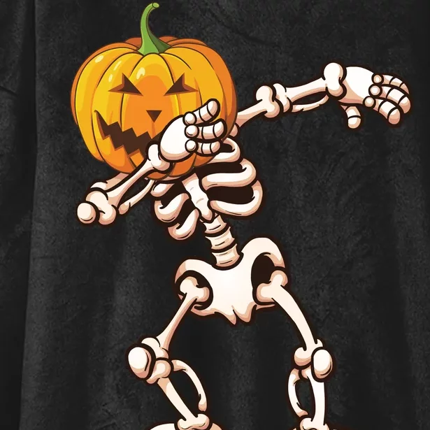 Dabbing Skeleton Pumpkin Head Hooded Wearable Blanket