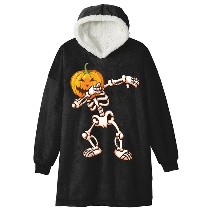 Dabbing Skeleton Pumpkin Head Hooded Wearable Blanket