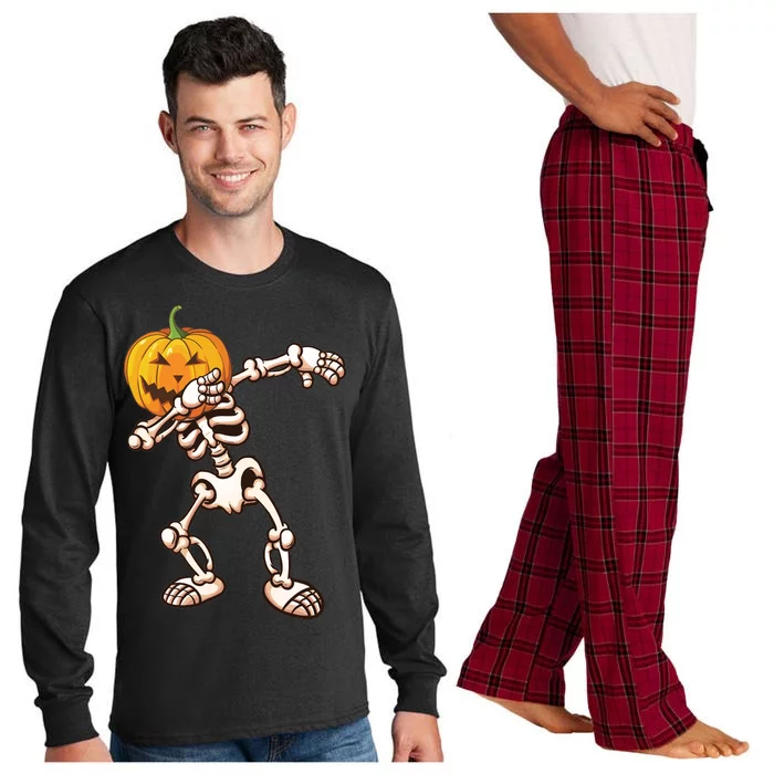 Dabbing Skeleton Pumpkin Head Long Sleeve Pajama Set