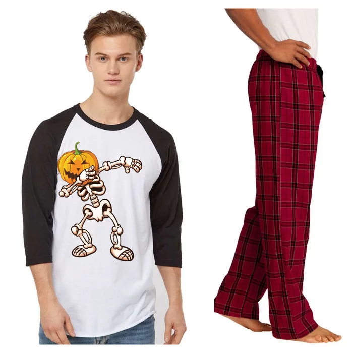 Dabbing Skeleton Pumpkin Head Raglan Sleeve Pajama Set