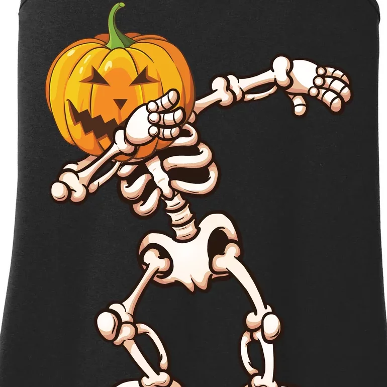 Dabbing Skeleton Pumpkin Head Ladies Essential Tank