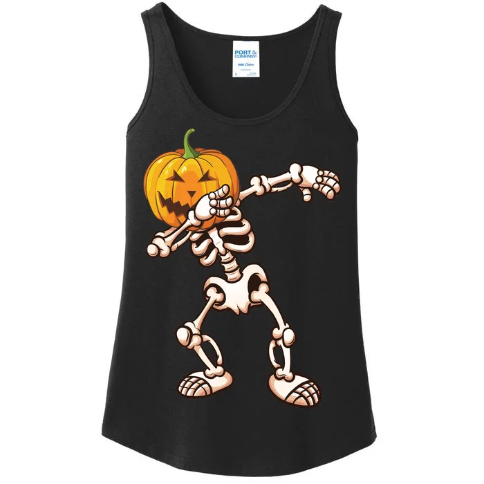 Dabbing Skeleton Pumpkin Head Ladies Essential Tank