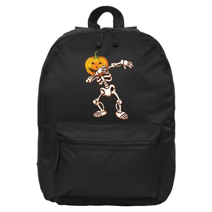 Dabbing Skeleton Pumpkin Head 16 in Basic Backpack