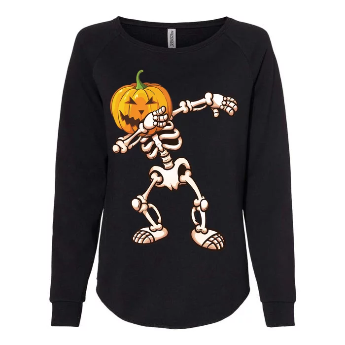 Dabbing Skeleton Pumpkin Head Womens California Wash Sweatshirt