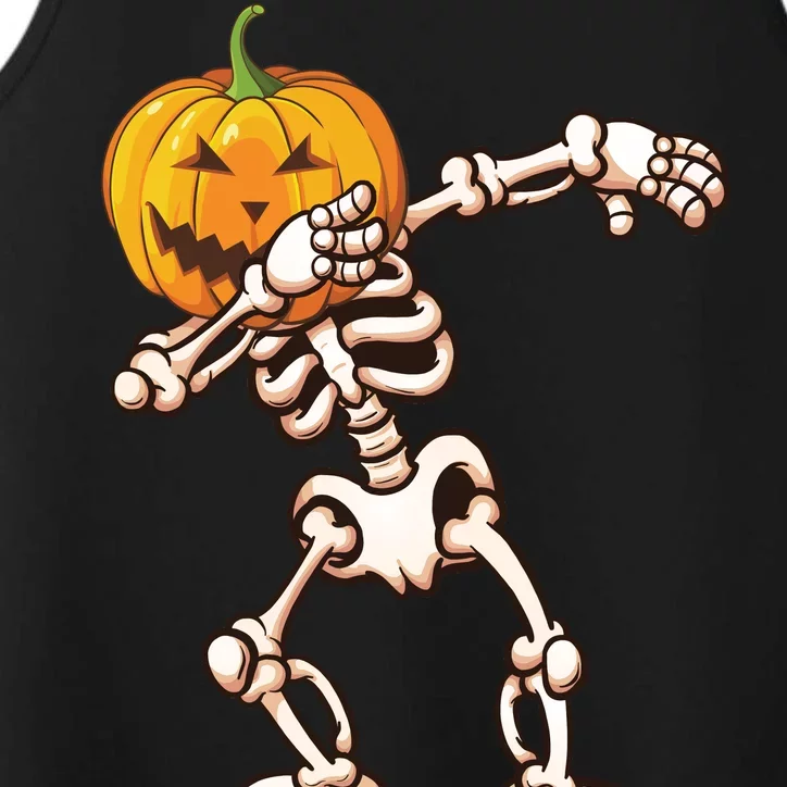 Dabbing Skeleton Pumpkin Head Performance Tank