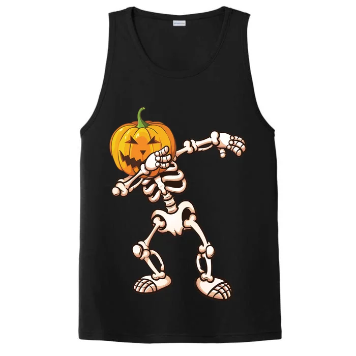 Dabbing Skeleton Pumpkin Head Performance Tank