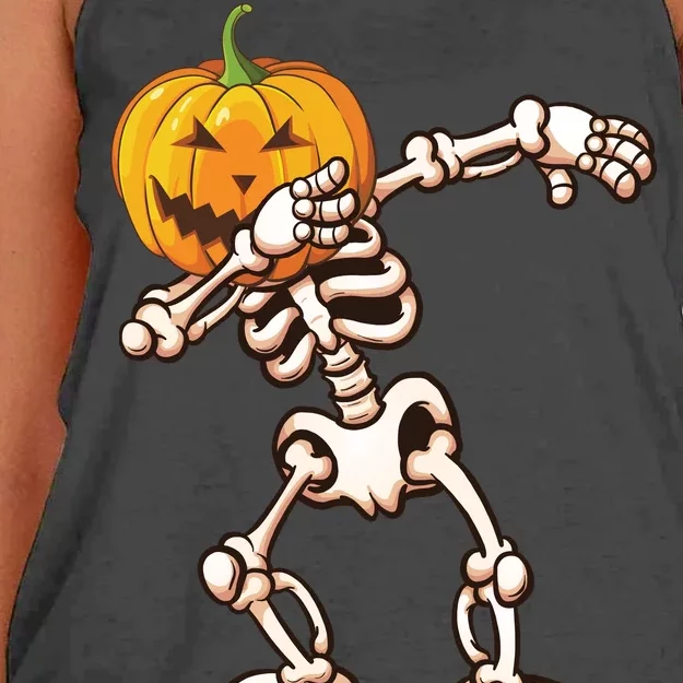 Dabbing Skeleton Pumpkin Head Women's Knotted Racerback Tank