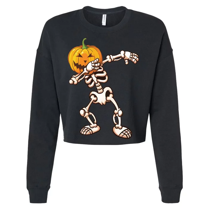 Dabbing Skeleton Pumpkin Head Cropped Pullover Crew