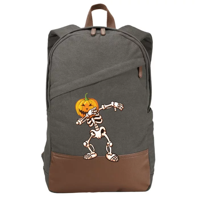 Dabbing Skeleton Pumpkin Head Cotton Canvas Backpack