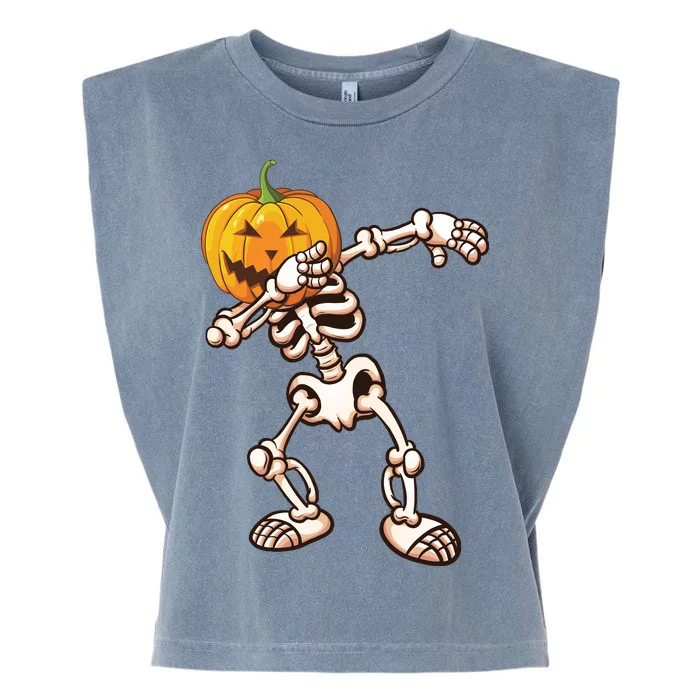 Dabbing Skeleton Pumpkin Head Garment-Dyed Women's Muscle Tee