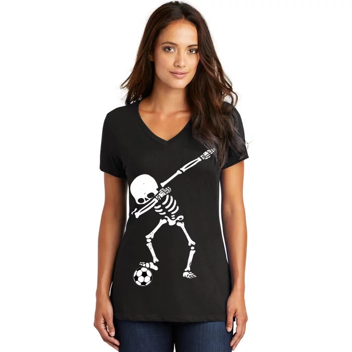 Dabbing Skeleton Soccer Dab Women's V-Neck T-Shirt