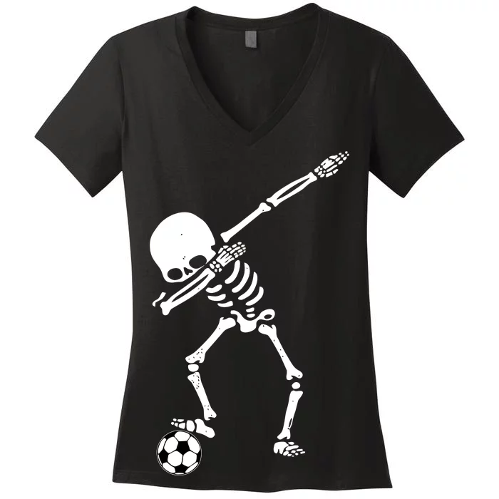 Dabbing Skeleton Soccer Dab Women's V-Neck T-Shirt