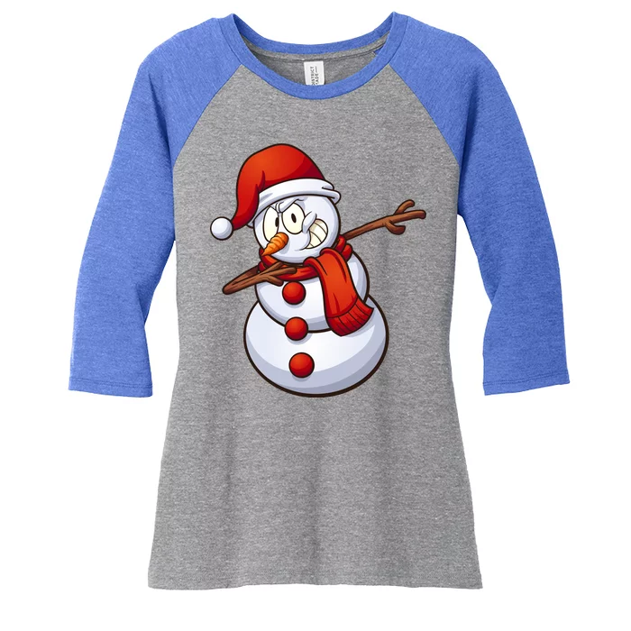 Dabbing Snowman Women's Tri-Blend 3/4-Sleeve Raglan Shirt