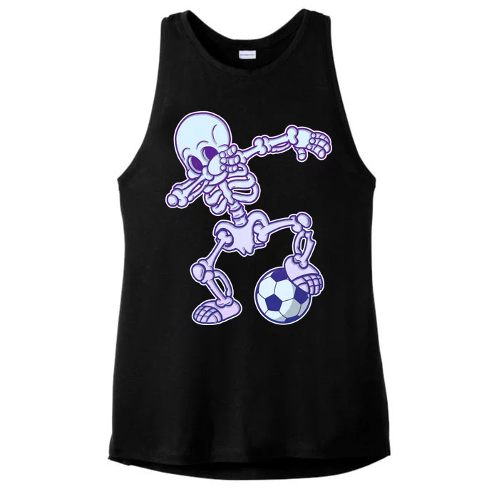 Dabbing Soccer Skeleton Ladies Tri-Blend Wicking Tank