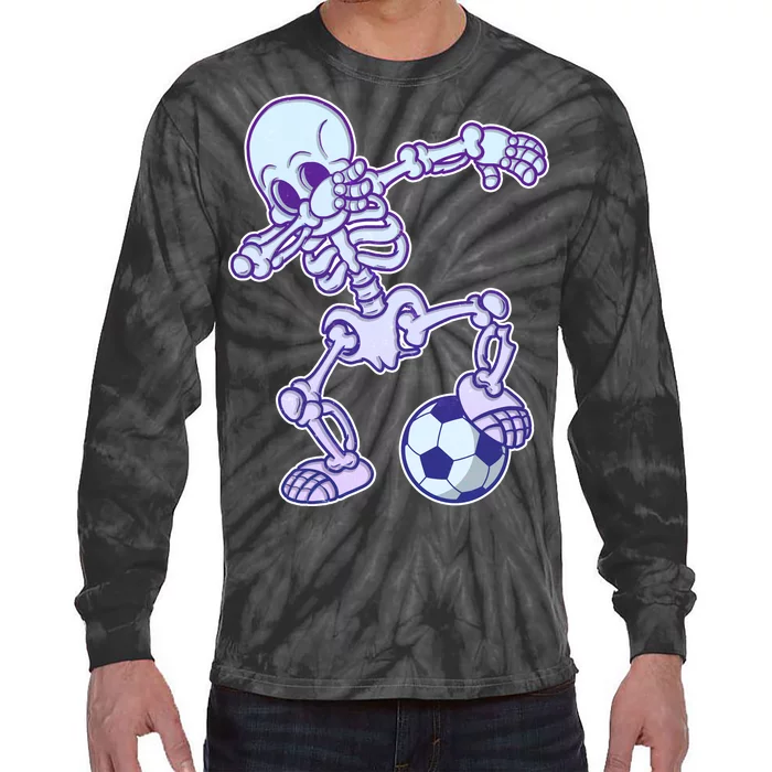 Dabbing Soccer Skeleton Tie-Dye Long Sleeve Shirt