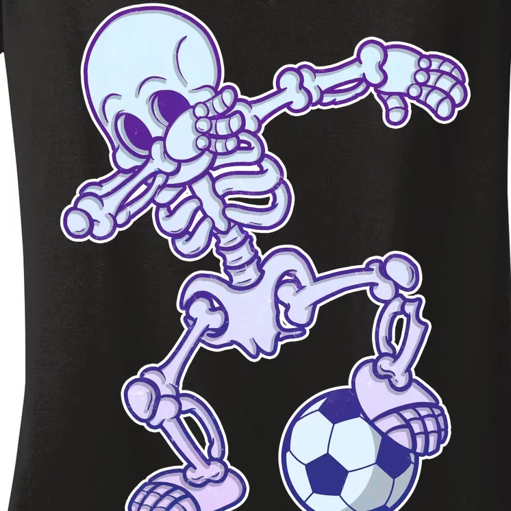 Dabbing Soccer Skeleton Women's V-Neck T-Shirt